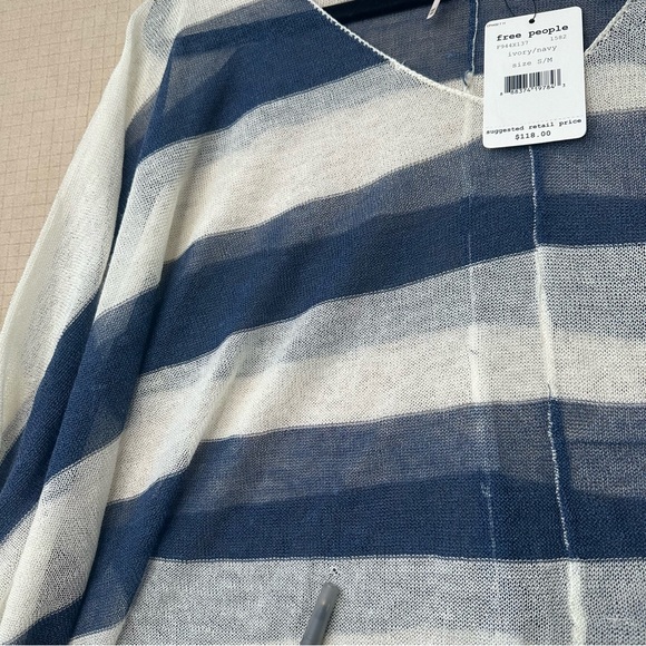 NEW W/TAGS Free People Lifesaver Pullover XS/S Blue Stripe Knit Dolman Oversized - Picture 10 of 14